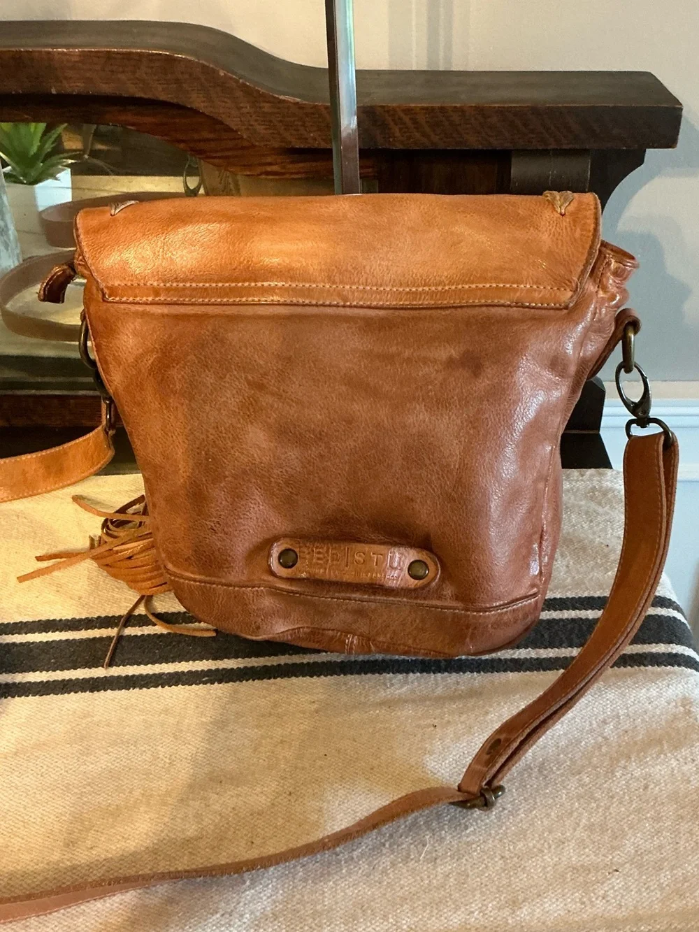 Bed Stu Leather Whoopi Tan DD Crossbody Bag Fringe Tassel MSRP $245